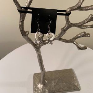 Ganz - Chain Link Earrings white and silver tone  with rhinestone.